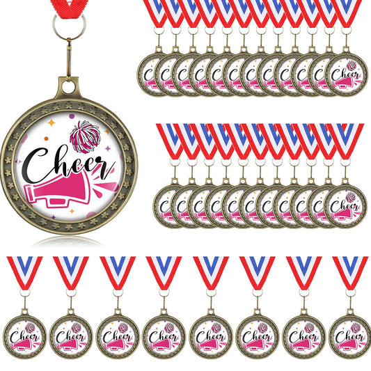 Kigeli 12/24Pcs Cheer Award Medals Bulk Cheerleading Trophy Prize Cheer Team Gift for Baseball Volleyball Softball Football Competitions Participation Winner Gifts(24 Pcs,Rose Red)