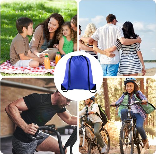 KUUQA Drawstring Backpack Bags - 20Pcs Bulk Set in Blue | Foldable Sport Gym Sacks for Travel & Shopping