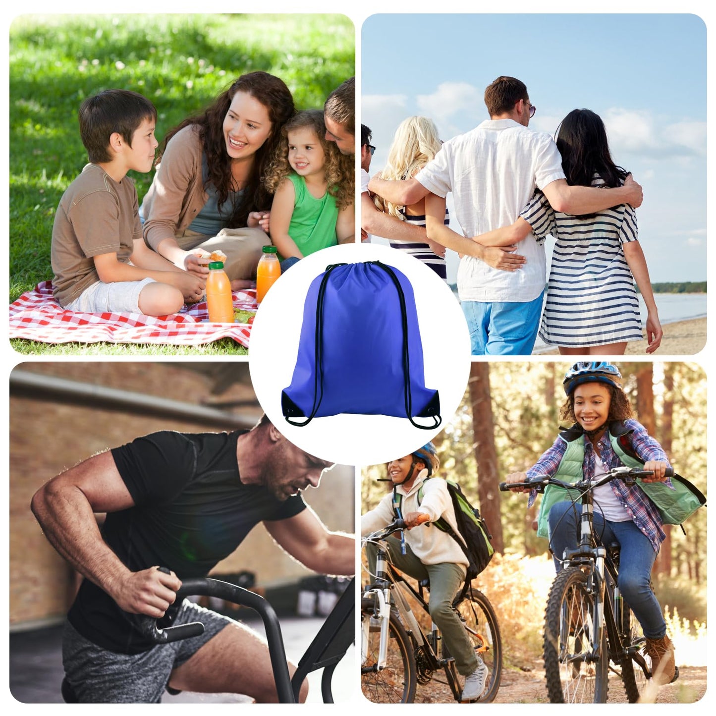 KUUQA 12 Pcs Drawstring Backpack Bags Sport Gym Sack Cinch Bags Bulk for School Traveling and Storage (Blue)