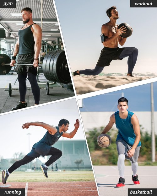 Roadbox 2 Pack Men's Compression Pants, Quick Dry Running Tights Leggings with Pockets, Athletic Base Layer for Workout Gym