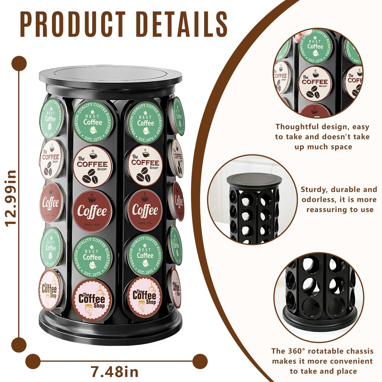 TOMSHUB K Cup Holder, Coffee Pod Storage Carousel Holder Organizer Compatible with 40 Keurig K-Cup Pods, Home or Office Kitchen Counter Organizer（Black）
