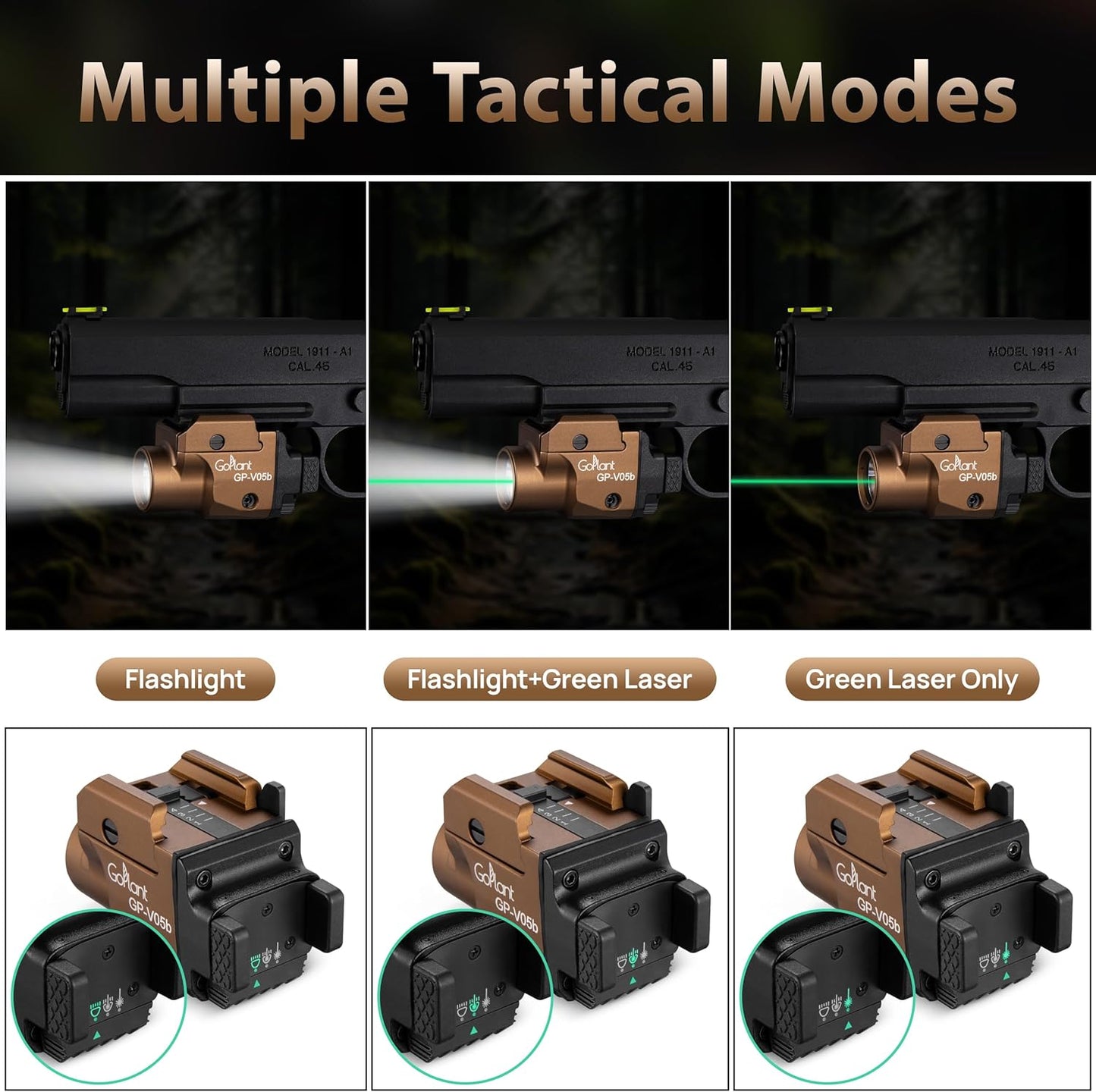 Skiennix 1500 Lumens Tactical Pistol Flashlight - Compact Aircraft-Grade Aluminum with Green Laser Light Combo