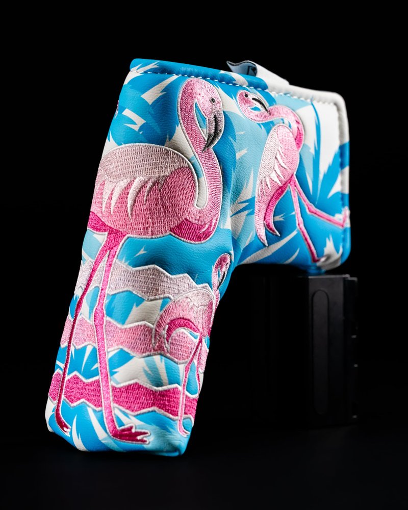 Pins & Aces LE Tropical Lawn Flamingo Head Cover - Premium, Hand-Made Leather Woods Headcover - Funny, Tour Quality Golf Club Cover - Style and Customize Your Golf Bag (Blade)