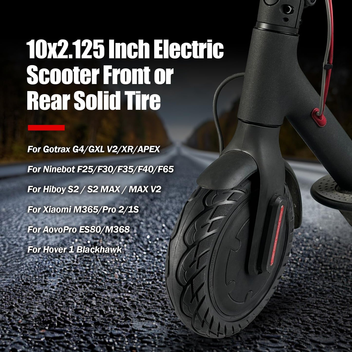 KTUMININV 10x2.125 Scooter Tire,10x2/54-152 electric Rubber Solid Tire for Gotrax G4/XR/V2 Ninebot F25/F65 Electric Scooter Front and Rear Replacement (2 Pack Black)