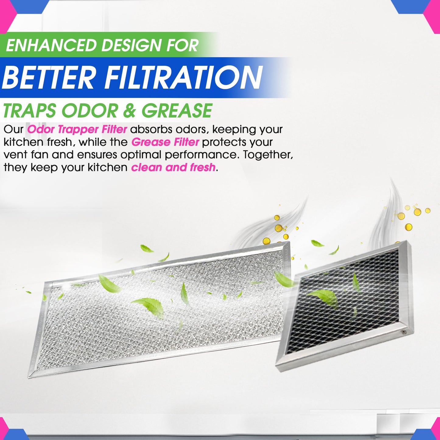 Bagean Grease Microwave Vent Filter W10208631A and Charcoal 8206230A Whirlpool Microwave Filter Replacement Combo Pack - Aluminum Mesh and Carbon Filters Refresh The Kitchen Stove Oven Air (2-Sets)