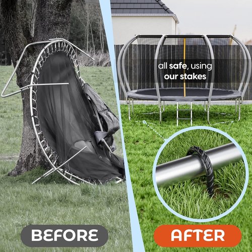 Happin® Trampoline Anchors - Heavy-Duty Ground Stakes for Secure Installation | 12 Inch, Black (8 Pack)