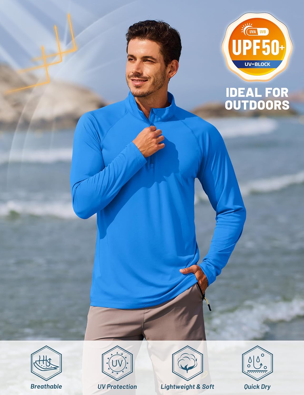 TACVASEN Men's Athletic Long Sleeve Shirt - 1/4 Zip Pullover with UPF 50+ Sun Protection | Ideal for Outdoor Running
