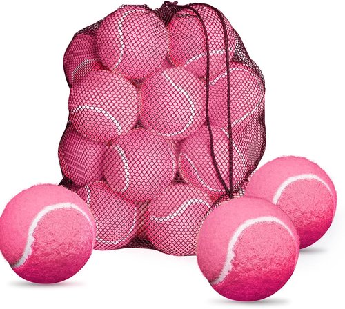 FINGER TEN Kids Tennis Balls for Dogs Youth Beginners Practice Durable Orange Low Compression Stage Pressureless Bulk Training Tool Playing with Pet (24 Pack-Pink)
