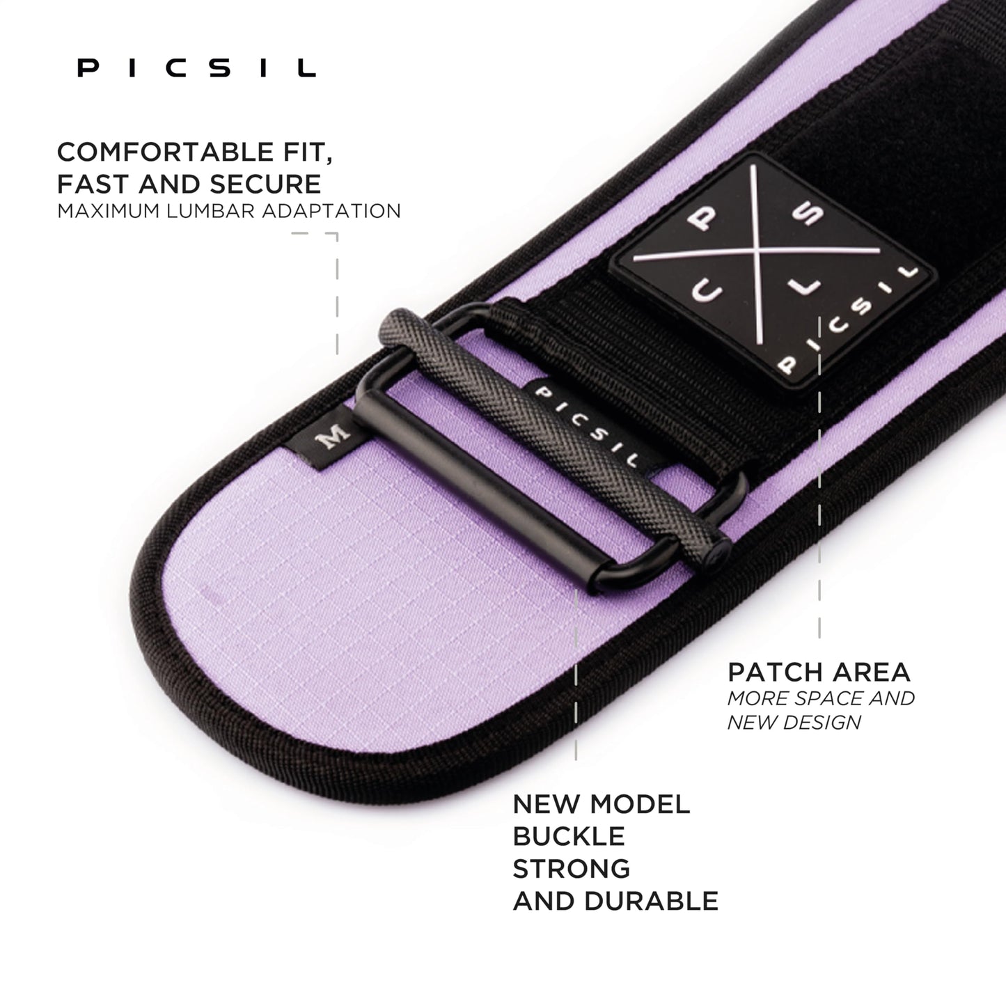 PICSIL - Weight Lifting Belt | Core & Back Support | Customizable with Patch Space | Ideal for Cross training, Squats & Barbell Exercises | Strength Belt for Women and Men | Amethyst, XL