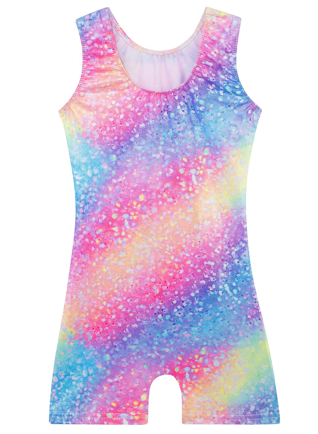 Gymnastics Leotards for Girls Toddler Dance Tumbling Outfits 9 10 Kids Sleeveless Biketard with Shorts Sparkly Rainbow Glitter Dancwear Unitards Clothes Bodysuit (Rainbow Glitter, 7-8 Years)