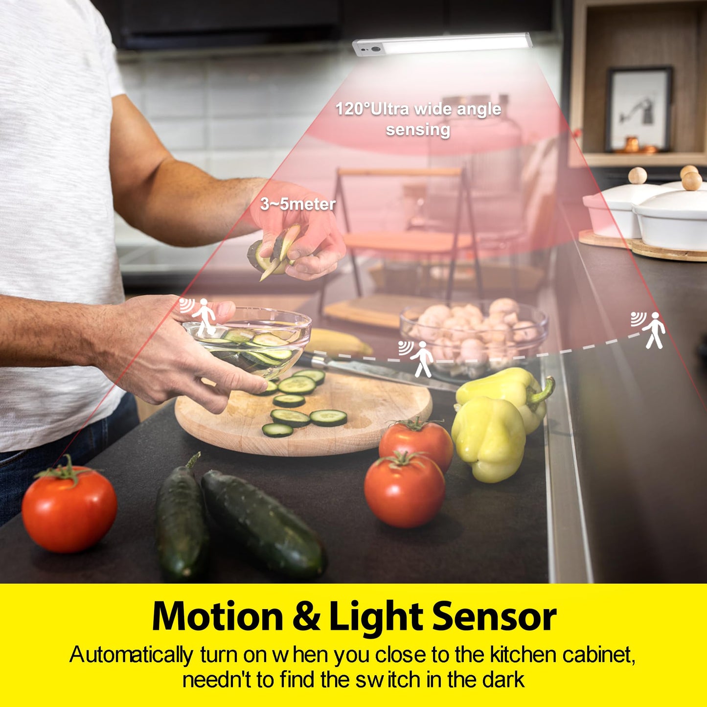 VK Under Cabinet Lights,37 LED Motion Sensor Light Indoor,Magnetic Dimmable Rechargeable Battery Under Counter Lights Wireless,Closet Lighting for Kitchen,Wardrobe,Stairs,White-2pack,8.85inch