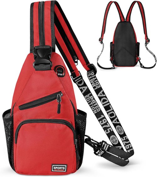 Geestock Convertible Sling Bag - Lightweight Crossbody Backpack with Headphone Hole | Fits 7.9" Tablet, Red