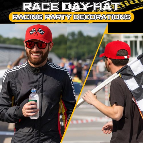 Skicuff 12 Pcs Racing Car Flag Hats Bulk for Party Favors Gifts Adjustable Embroidered Checkered Flags Baseball Caps Racing Dad Hats