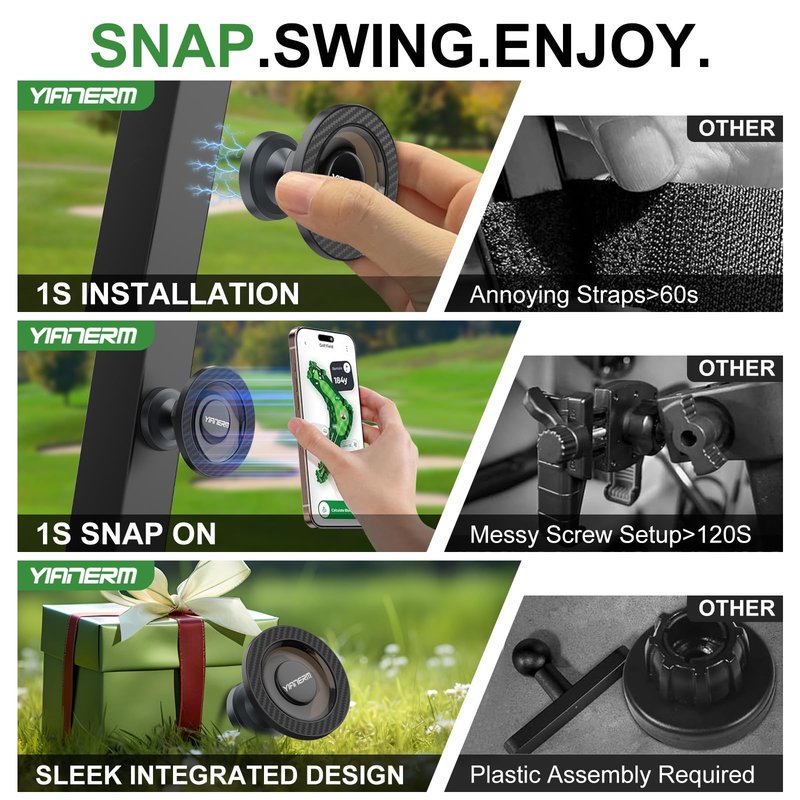 Yianerm Magnetic Golf Cart Phone Holder, Gym Phone Holder Strong Magnets Phone Mount for Any Iron Metal Surface Compatible with Smartphones,Golf Cart Accessories Phone Caddy Gift for Friends (Black)
