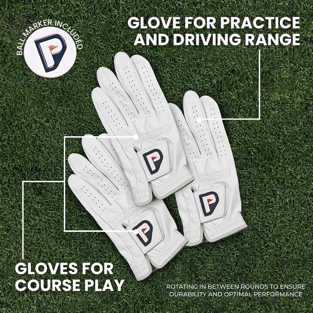 PUR3 Cabretta Leather Golf Gloves for Men - Ultra Soft Genuine Leather | Left & Right Hand | Multi-Pack