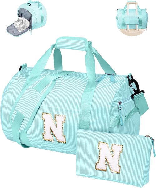 Grandmom's Personalized Girls Travel Duffle Bag - Initial Overnight Bag with Shoe Compartment | Birthday Gift (Letter N)
