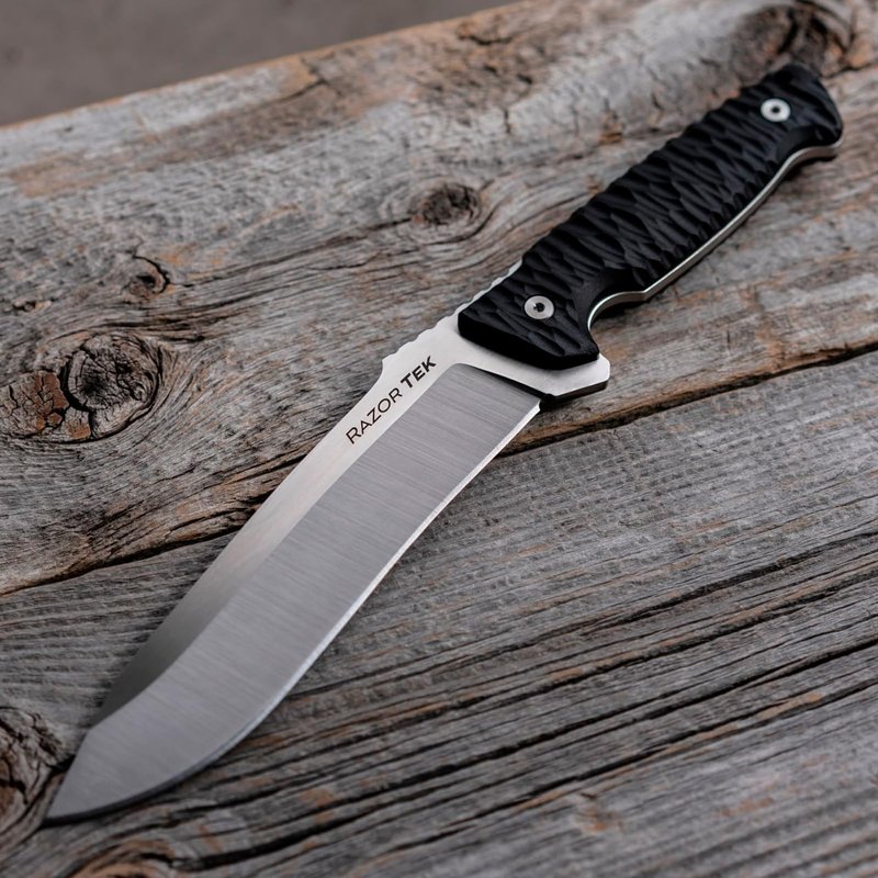 Cold Steel Razor Tek 6.5" 4116 Stainless Steel Recurve Fixed Blade EDC Outdoor Camping Hunting Utility Knife, 5 1/8" Ergonomic Textured Handle, Weather-Resistant Secure-Ex Sheath