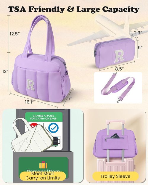 Gifts for 11 Year Old Girl-Initial Duffle Bag, Women Travel，Birthday Gift for Mom-Overnight Bag with Wet Pocket，Lightweight Travel Bags Personalized Gym Tote with Makeup Pouch-Girls Stuff