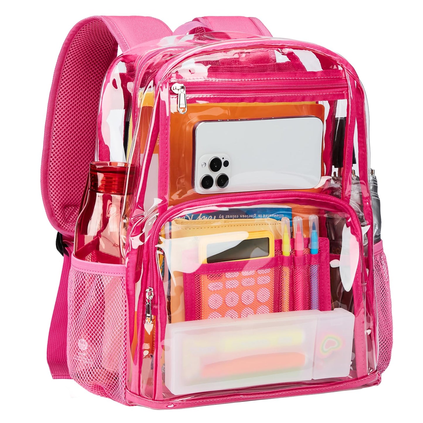 Vorspack Clear Backpack Heavy Duty - Large Transparent Bookbag for Adults, See Through Backpack for College, Work, Travel - Pink