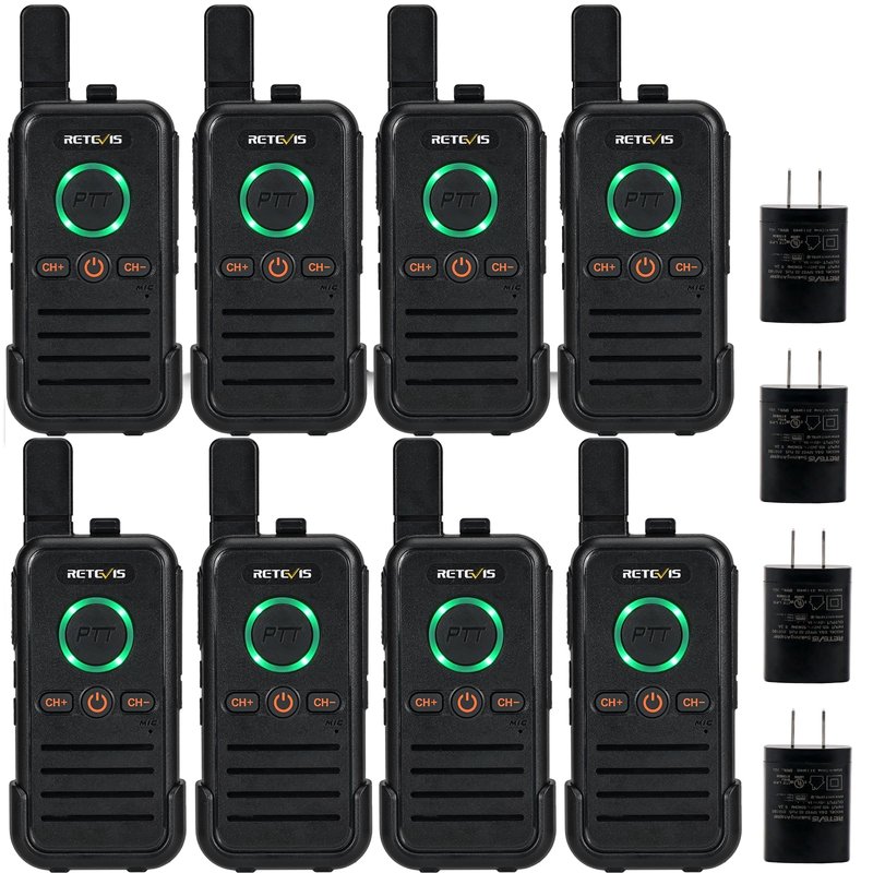 Retevis RB45 Walkie Talkies 8 Pack,Rechargeable Long Range Two Way Radio,Dual PTT,Indicator,Loud Sound,Mini,Wearable Small Walkie Talkie for Seniors Adults Elderly Healthcare Hospital Nursing Home