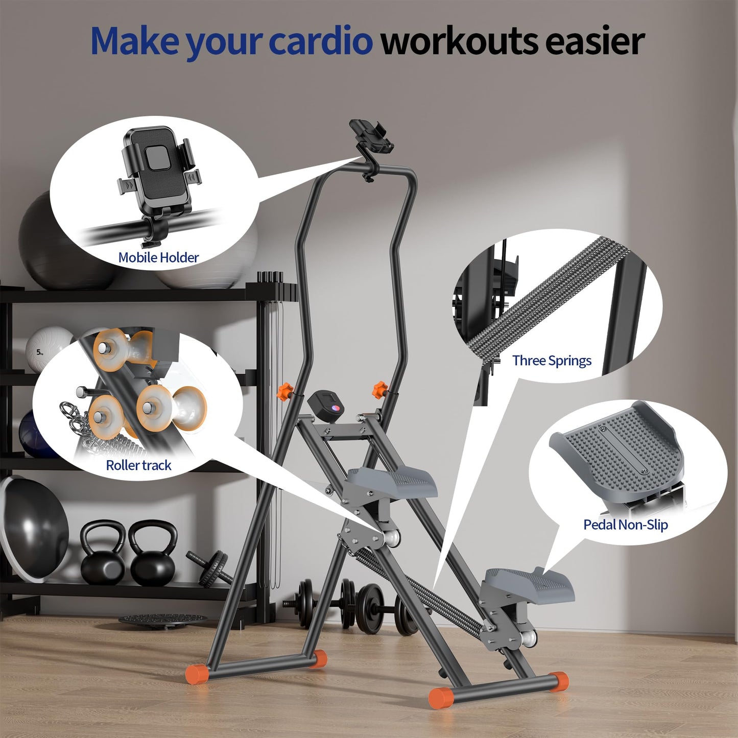 RYGEO Stair Steppers with Resistance at Home Gym, Folding Vertical Climber Cardio Exercise Machine, Stair Climber for Full Body Workout with LED Display