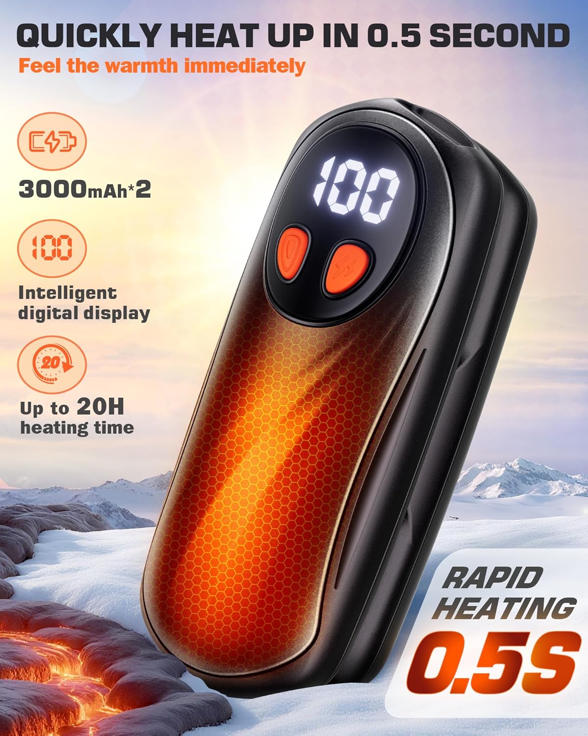 Skiennix Rechargeable Hand Warmers - 6000mAh Electric Heat, 2 Pack, Sleek Silver Design