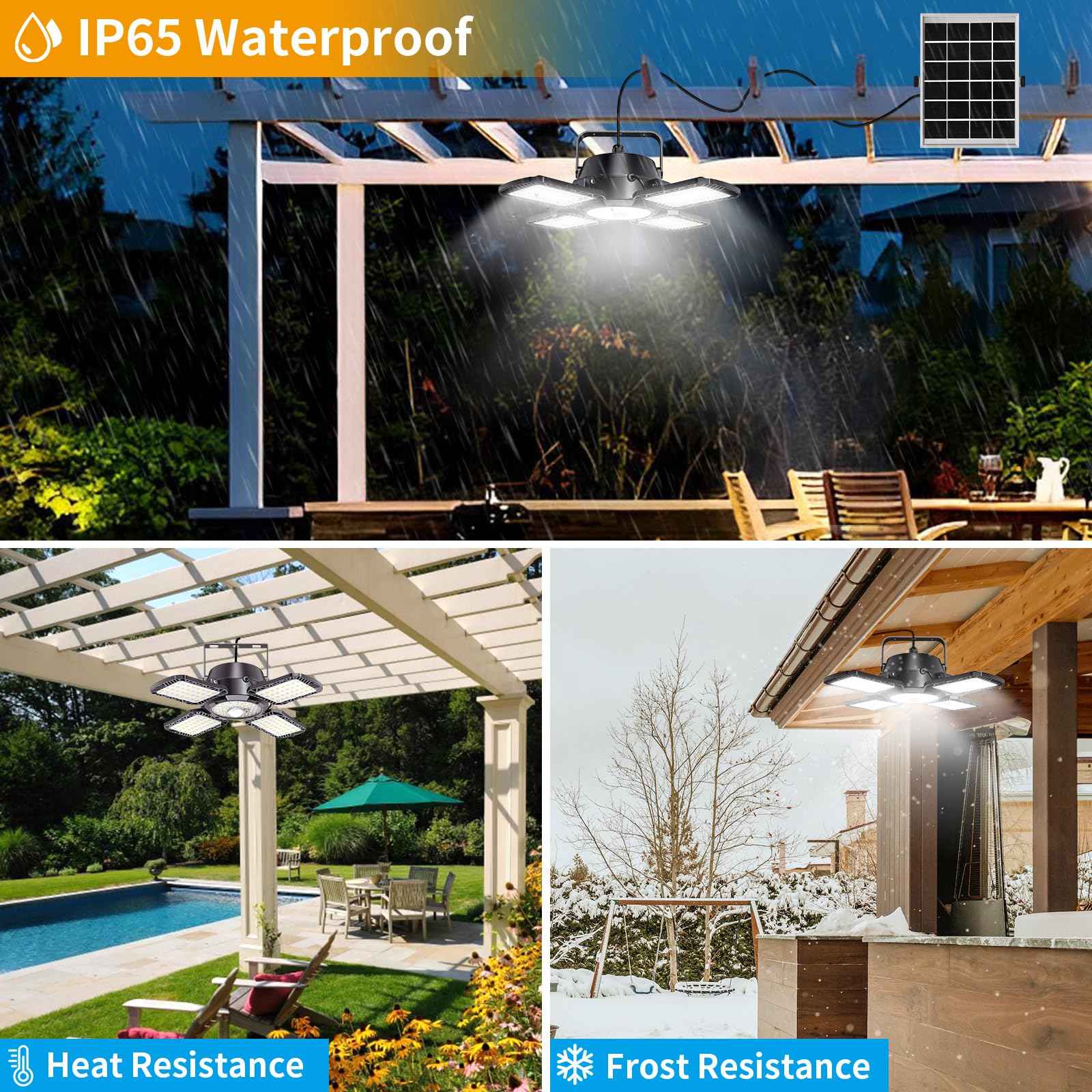 Aqonsie Solar Shed Light Outdoor Indoor, 176LED Solar Powered Motion Sensor Pendant Light Daytime Available, Solar Indoor Lights with 5 Lighting Modes & Remote for Shed Gazebo Barn Garage, 2 Pack