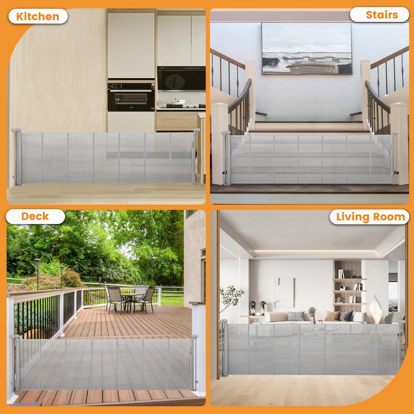 Innovative Retractable Baby Gates with Reinforced Strip,150" Extra Wide Mesh Baby Gate, 35" Tall One-Handed Operation, Double Locking Desion for Doorways Hallways Indoor Outdoor