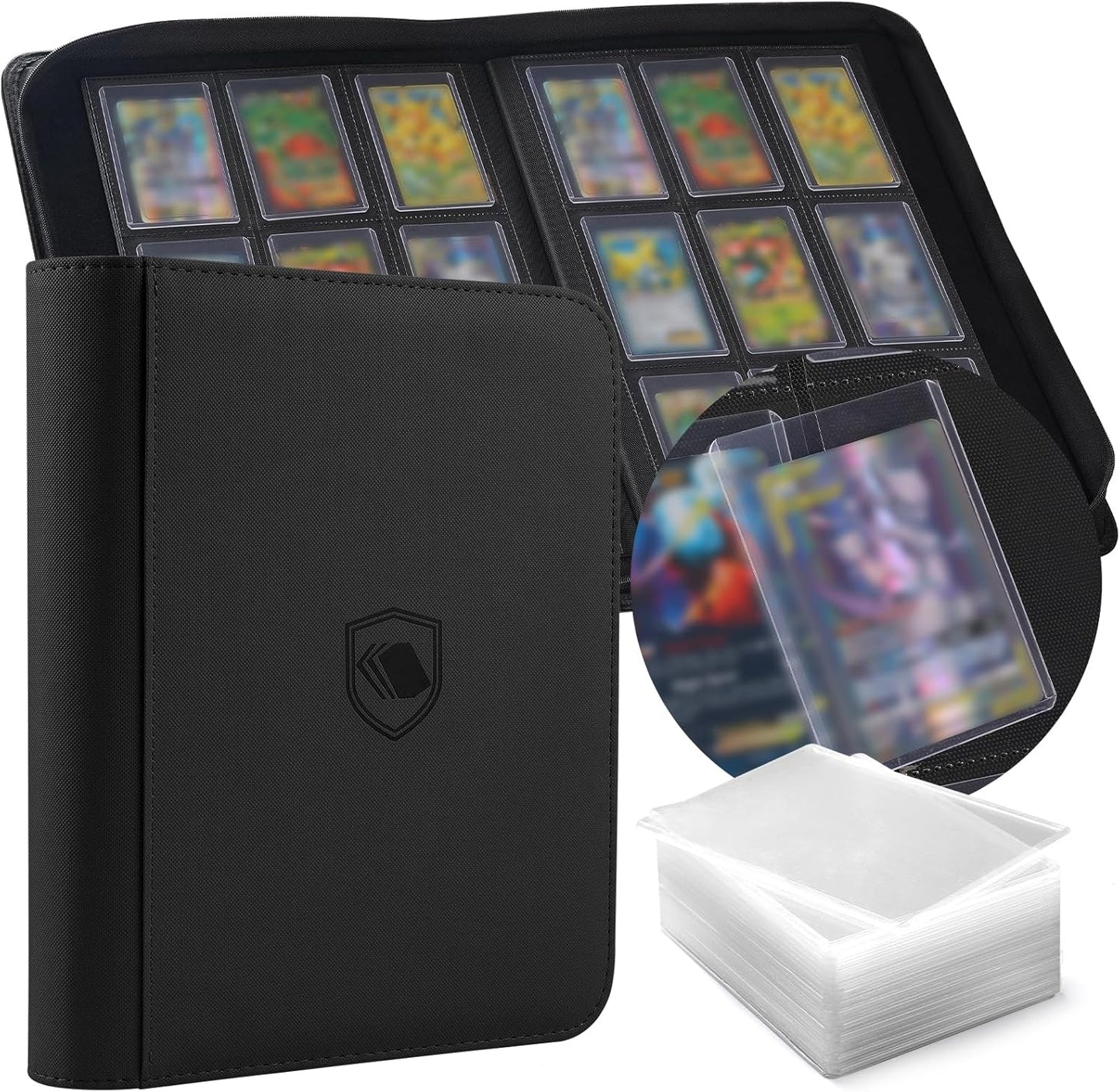 Toploader Binder - Holds 360 Toploaders | Includes 100 Toploaders - 9-Pocket PU Cover for 3" x 4" Cards