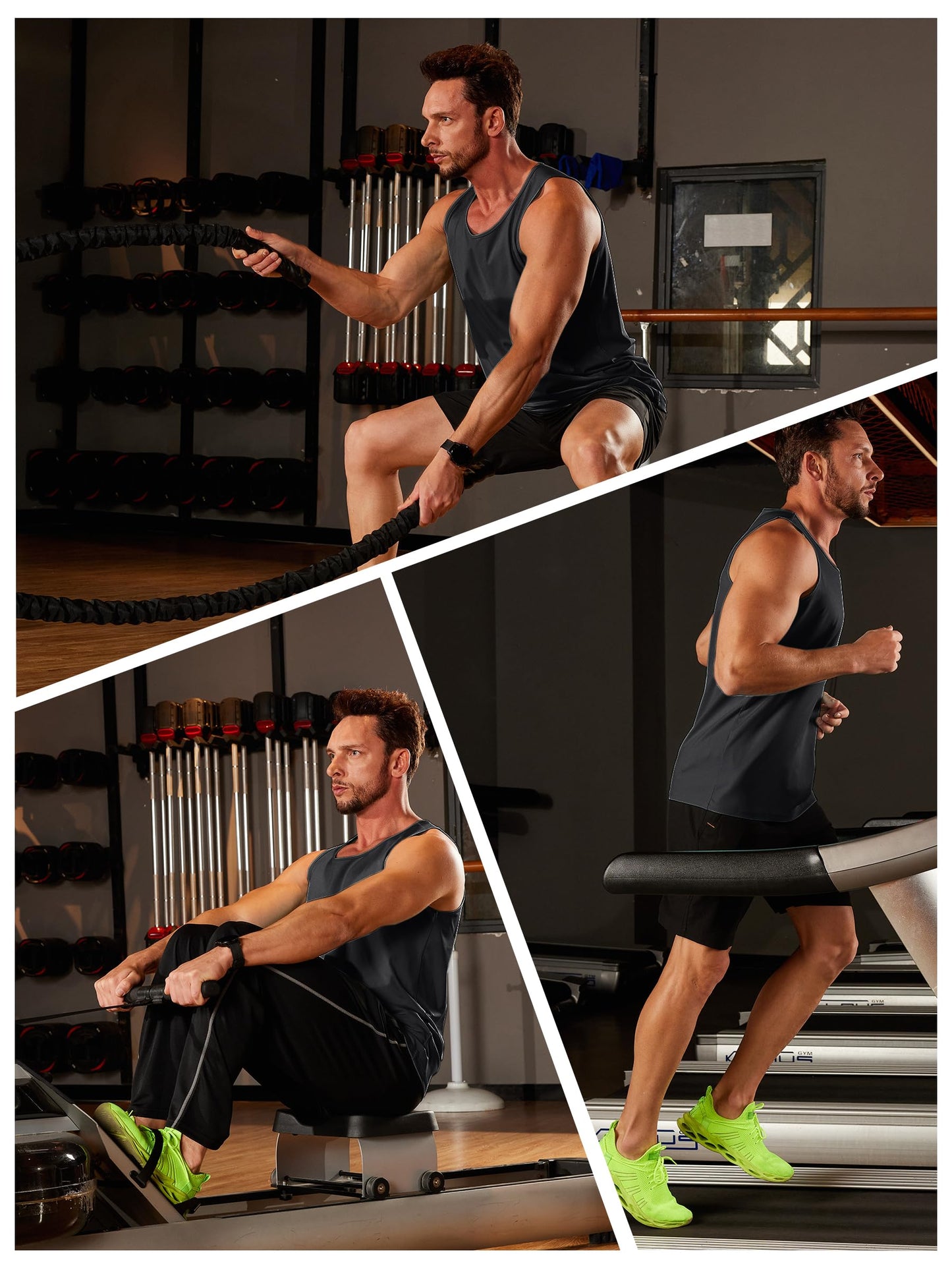 TACVASEN Men's 3 Pack Workout Tank Tops Sleeveless Shirt UPF Summer Quick Dry for Running Swim Gym Beach Black/Black/Black