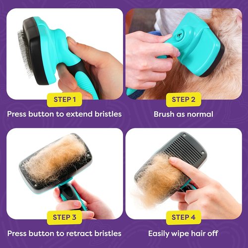 Hertzko Dog Brush - Self-Cleaning Slicker Brush for Shedding - Gently Removes Loose Hair & Tangles - Aqua