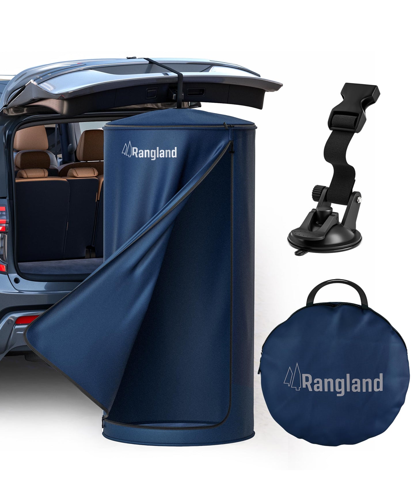 Rangland Instant Changing Tent for SUV Trunk, Easy Pop-Up Privacy Shelter with Liftgate Suction Pod - Portable Dressing Room for Beach, Outdoor Camping Shower, Toilet (Carry-Bag Included), Blue