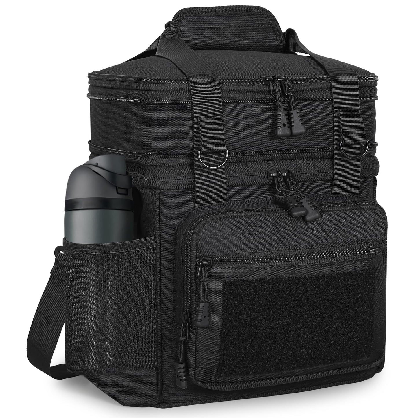 GLENKEY Tactical Lunch Box Cooler Bag - Expandable Insulated Lunch Bag for Men Daily - Large Lunchbox for Adults Work Shifts Outdoor Trips Black 16L