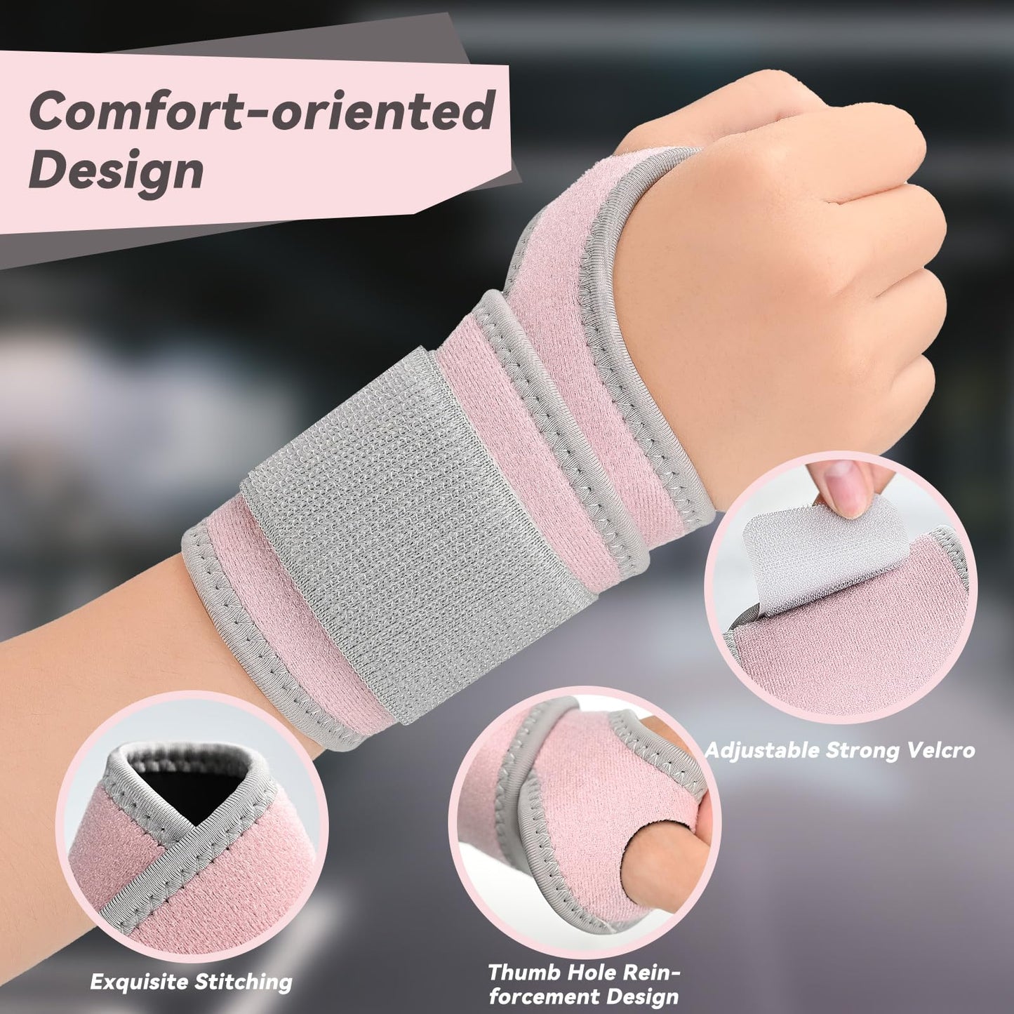 Carpal Tunnel Wrist Brace for Right Left Hand 2 Pack, Wrist Support Wraps for Women Men, Adjustable Wrist Brace for Tendonitis, Arthritis, Weightlifting, Sports, Day Night Support, Pink