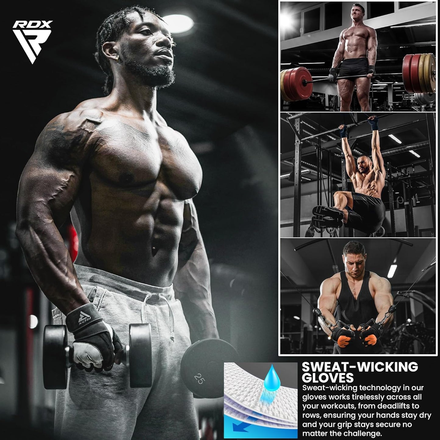 RDX Weight Lifting Gloves - Anti-Slip Padded Palm & Wrist Support | Breathable Gym Grip for Men & Women