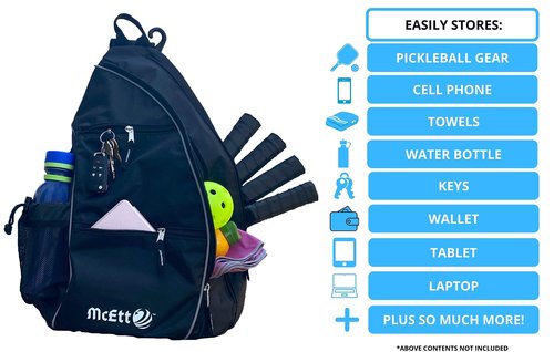 McEtt Pickleball Sling Bag & Mesh Ball Bag – Adjustable Crossbody Backpack for Women Men – Holds Pickleballs, Paddles, Water Bottle, Gear