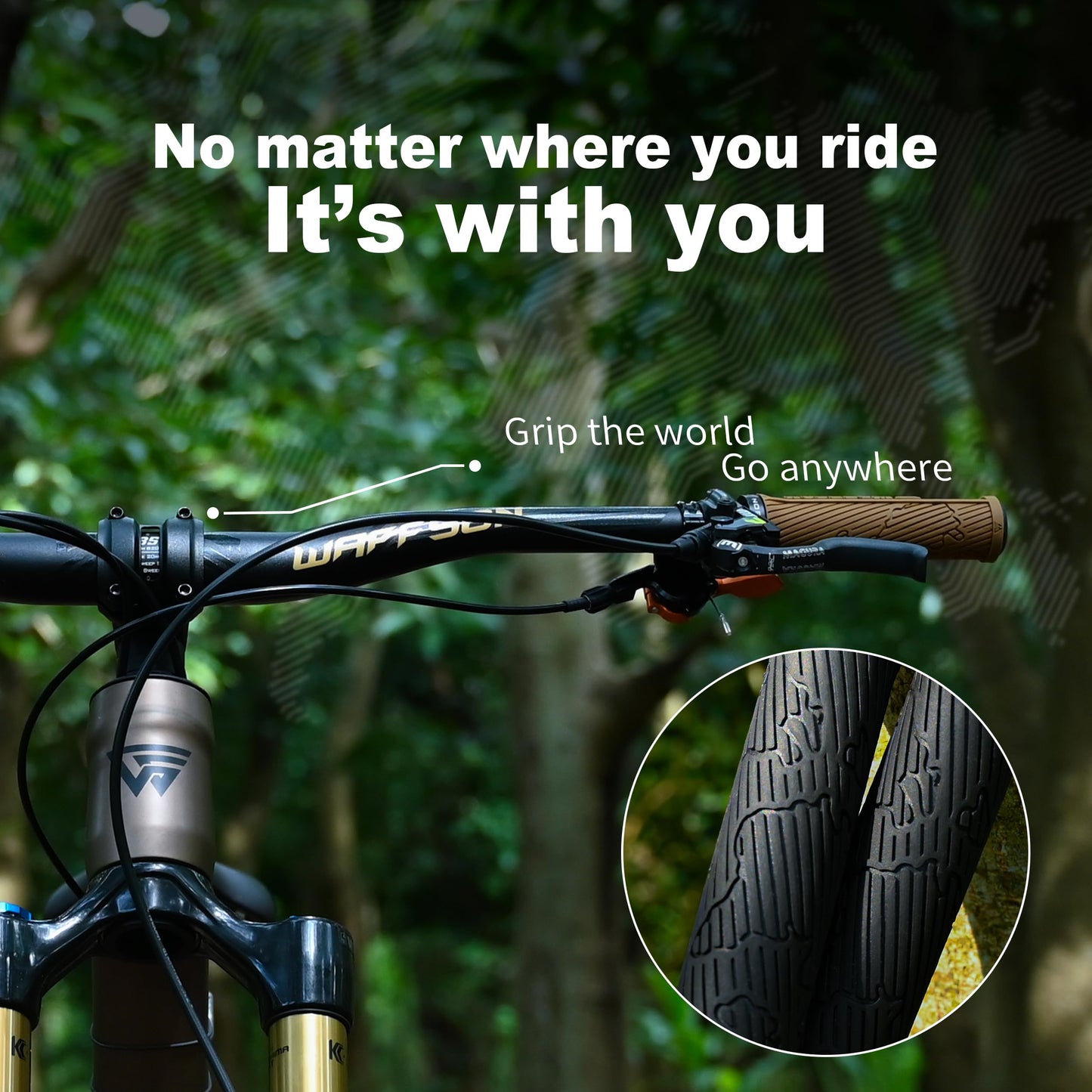 WFS 22mm World Map MTB Lock-on Grips–Single Clamp Ergonomic Anti-Slip Mountain Bike Handlebar Grips – Comfort Vibration Dampening for Trail, Enduro, Downhill–Black