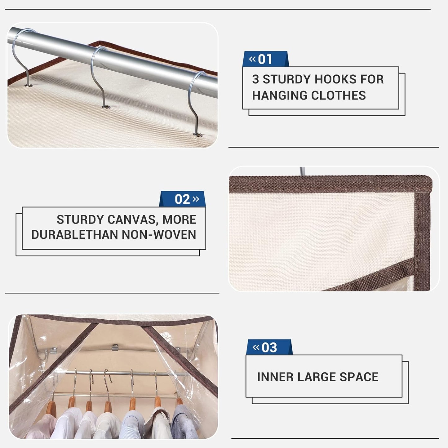 Storage Maniac Hanging Garment Bags - 2-Pack Long Garment Covers with Clear Window | Beige