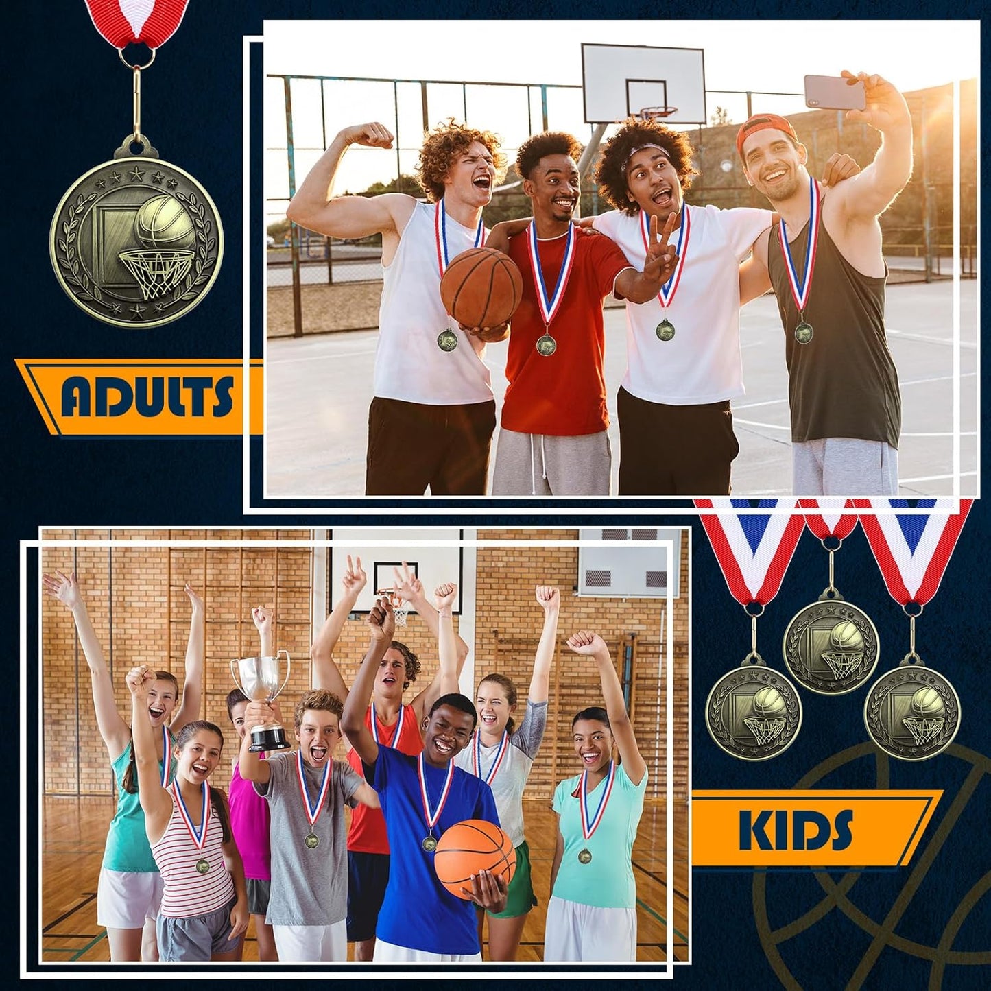 Misdary 12 Pack Medals - Team Participation Trophies with Neck Ribbons for Kids Sports Awards