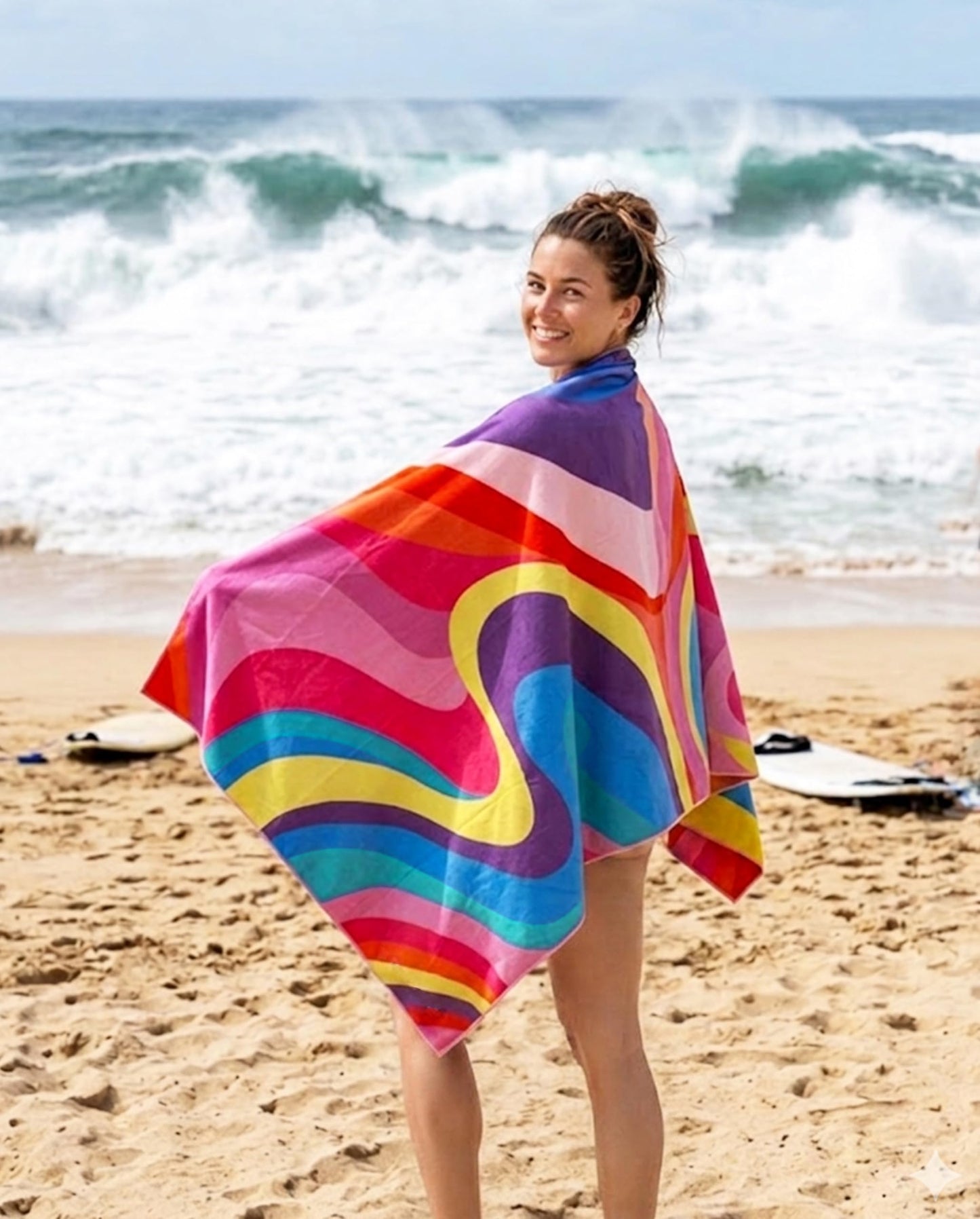 MintiMango Thin Microfiber Beach Towel Oversized 71X32 Lightweight, Quick Dry, Sand Free, High Absorbent, Compact, Pool, Gym, Camping, Cruise, Travel Towel, Beach Blanket, Carry Bag, Pink, Geometric