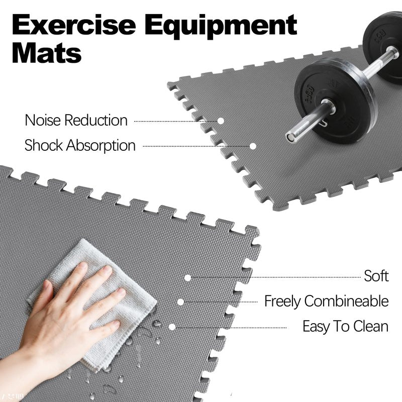 Elevon Puzzle Exercise Gym Flooring Mat, 1/2" Thick EVA Interlocking Foam Tiles Workout Mat for Home Gym, Fitness Equipment, MMA, Gymnastics, 12 Tiles Shock-Absorbing Exercise Mat, Grey (48 Sq Ft)