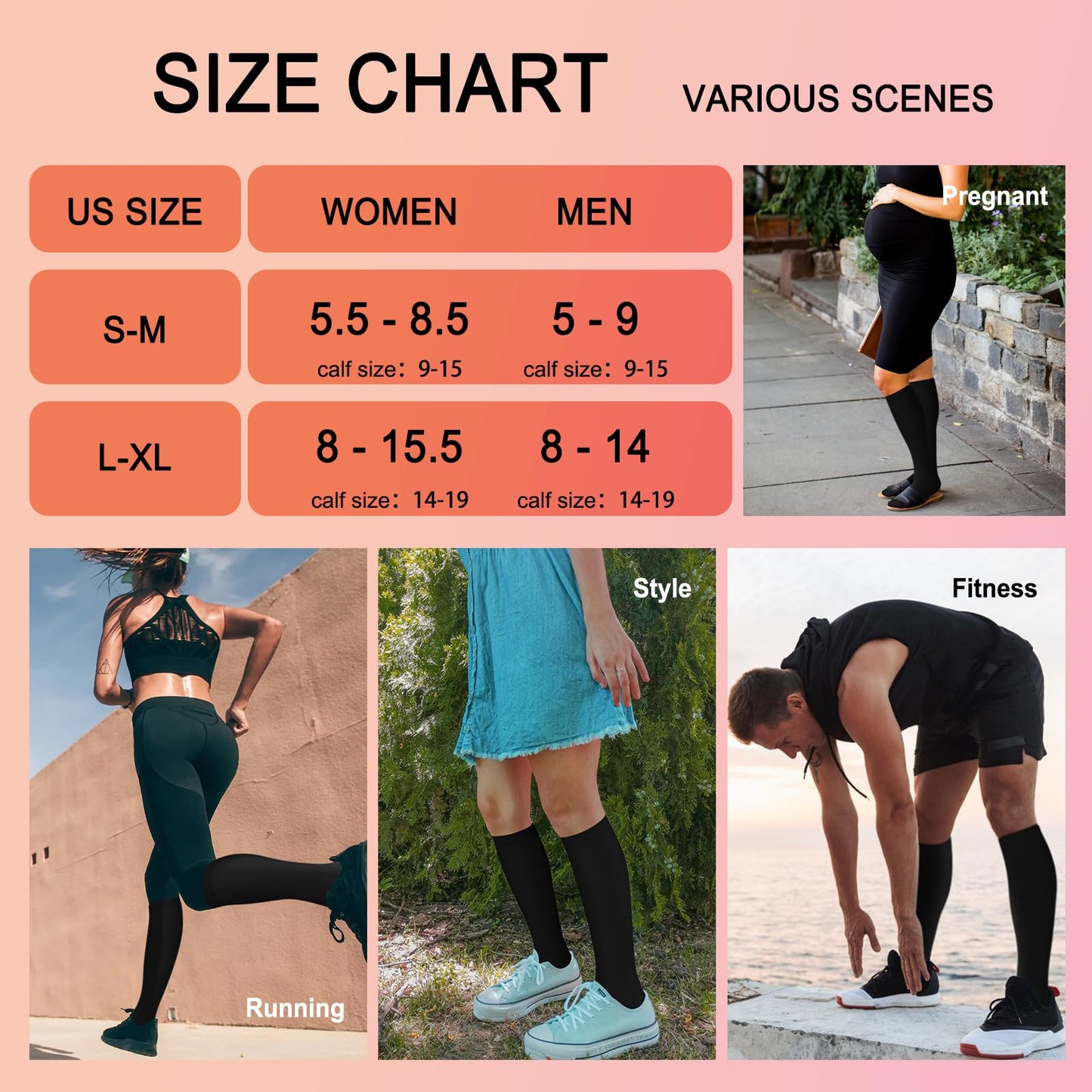 4 Pairs Compression Socks for men women Circulation-Best Support for Nurses,Running,Athletic,Travel , Cycling,flying,Sports,Plus Size,Wide Calf ,Diabetic,Recovery, Black L-XL