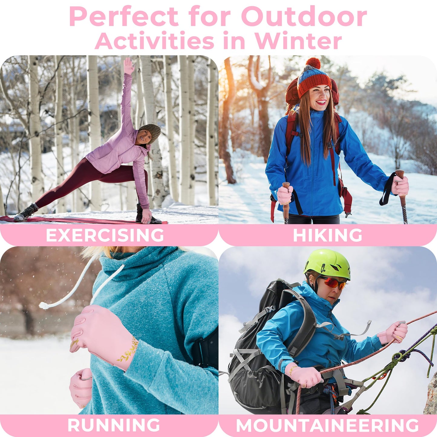 HANDLANDY Women Winter Running Gloves, Windproof Water-Resistant Touchscreen Gloves with Lightweight Thermal Liner for Cycling, Driving, Hiking & Cold Weather Activities(Pink, Medium)