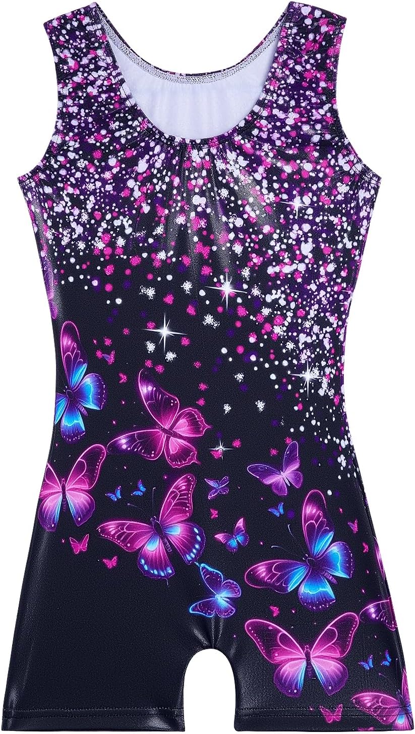 Skiennix Girls' Gymnastics Leotard - Shiny Mermaid Unicorn Design | Toddler Size in Rainbow Blue & Hot Pink