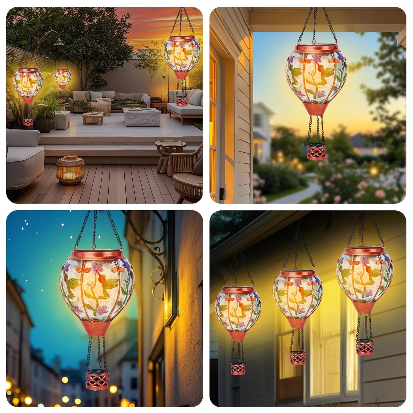 Hummingbird Solar Hot Air Balloon Lantern,Outdoor Decor with Flame Lights Waterproof, Hanging for Garden Yard Lawn Patio, Unique Gifts for Women Mom Grandma Gardener for Mother'Day Christmas