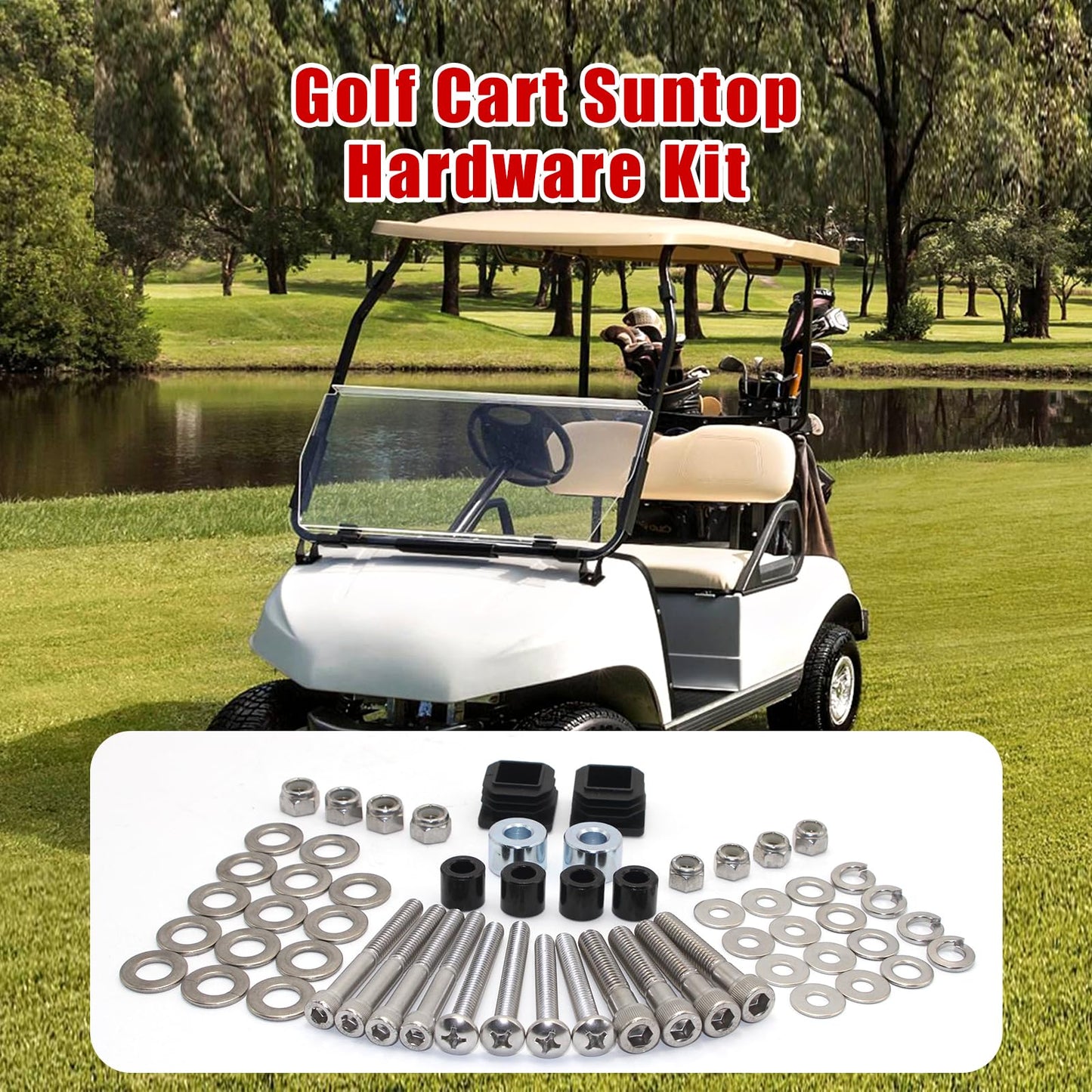 Hardware Kit 75465G01 - Complete with E-Z-GO, Cushman, Textron 54" Cart Shade Top - Durable Metal Strut, Screws & Bushings Replacement