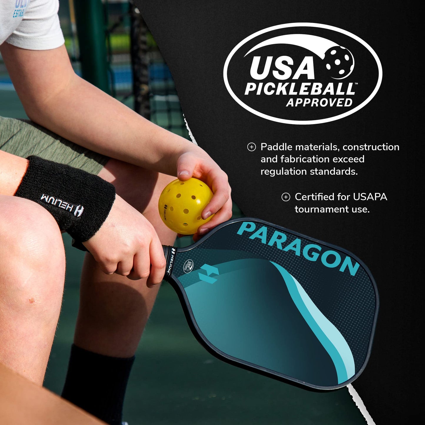 Helium Pickleball Paddle Set of 2 - USAPA Certified - Graphite Fiberglass Surface, Lightweight Honeycomb Core (Paragon (Blue Yellow))
