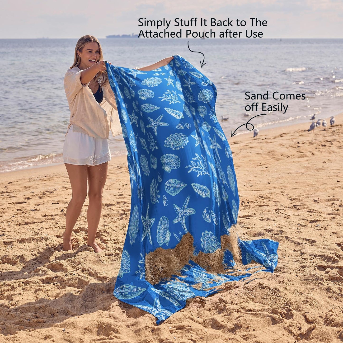 WEKAPO Beach Blanket Waterproof Sandproof Oversized, Extra Large Beach Mat Sand Free, Lightweight & Compact Sand Free Mat with 5 Stakes & 4 Corner Pockets