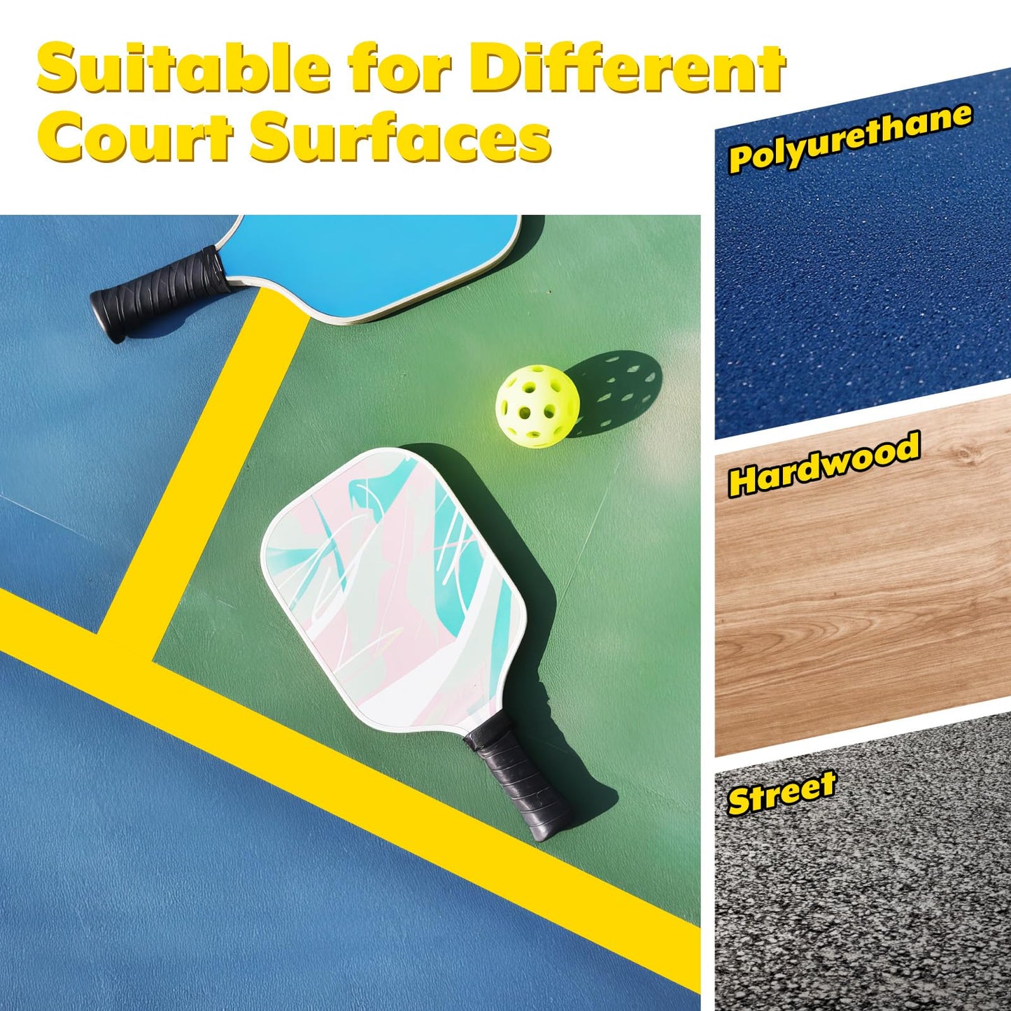 Pickleball Court Tape Outdoor Yellow Marking Line - 212 ft x 2 in Full Size Court Floor Sports Marking Tape for Pickle Ball, Tennis, Badminton, Car Park, Backyard, Water-Resistant & Tear Resistant