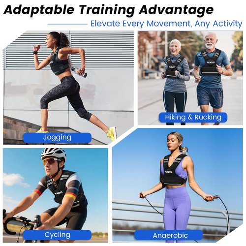 KUKZO Adjustable Weighted Vest Woman Men, 6-12lb Weight Vest with 6 Ironsand Weights for Strength Training Rucking Running Walking Fitness Workout, Black
